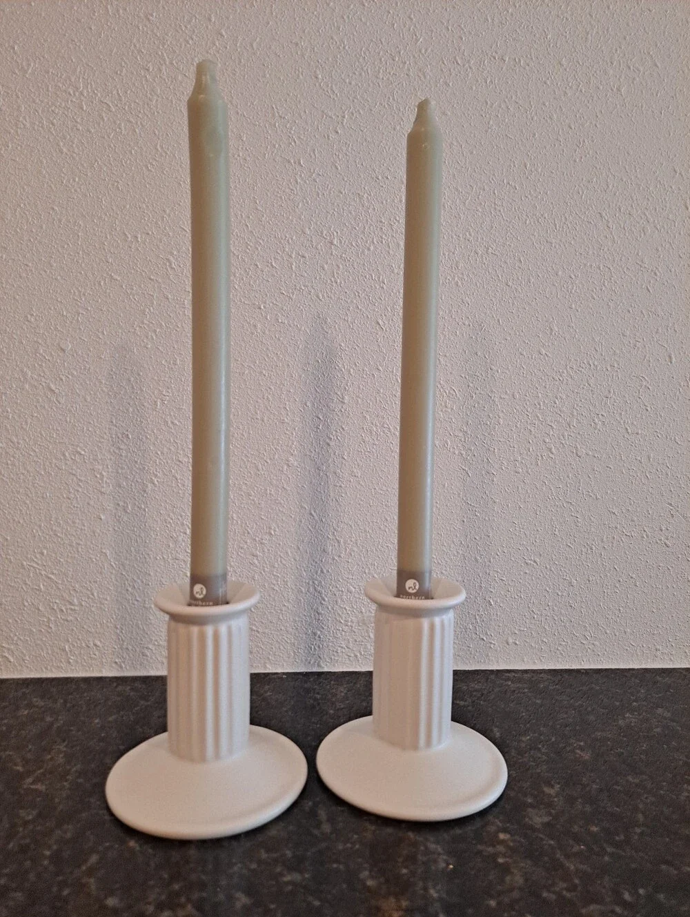 Dansk Timeless Neutral Taper Candle Pair in White Ceramic Holders
